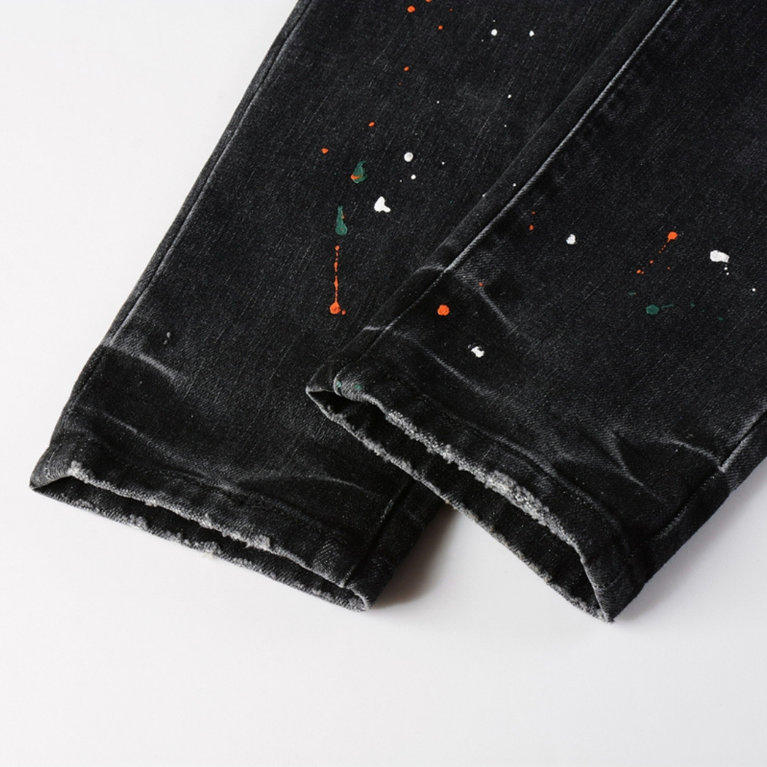 Distressed Paint Jeans